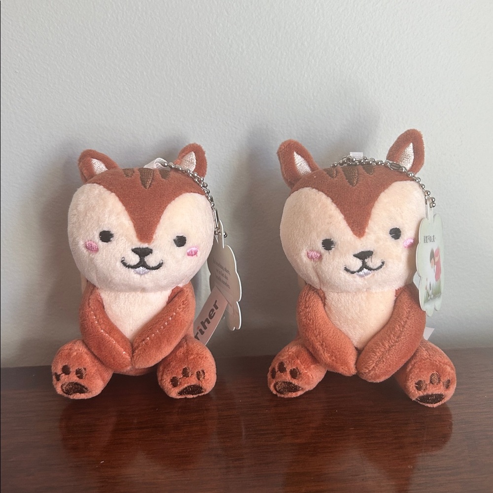 3 for $12 Bundle sale: Lot of 2 Squirrel Plush Keychains Kawaii
